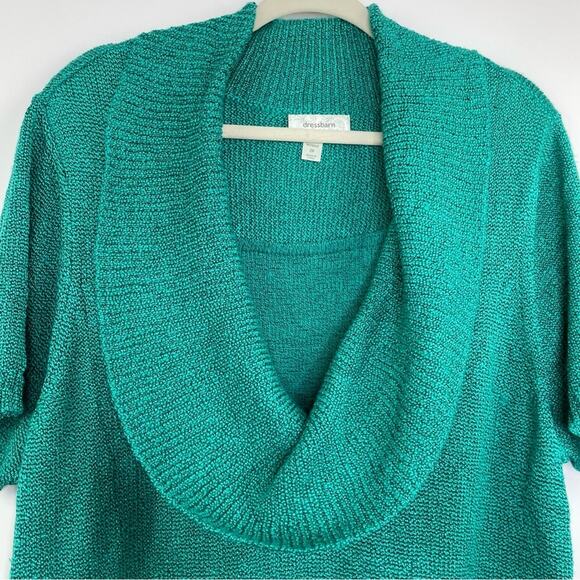 Dress Barn green knit cowl neck sweater short sleeve size 2X - Picture 2 of 10